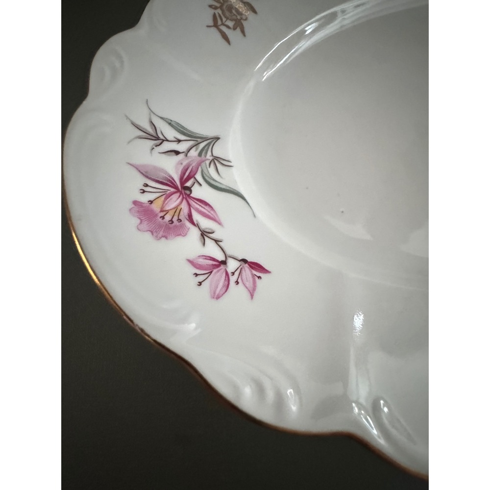 Fine Bohemian China Czechoslovakia Floral Oval Serving Platter Pink gld Trim 14" - Picture 5 of 6